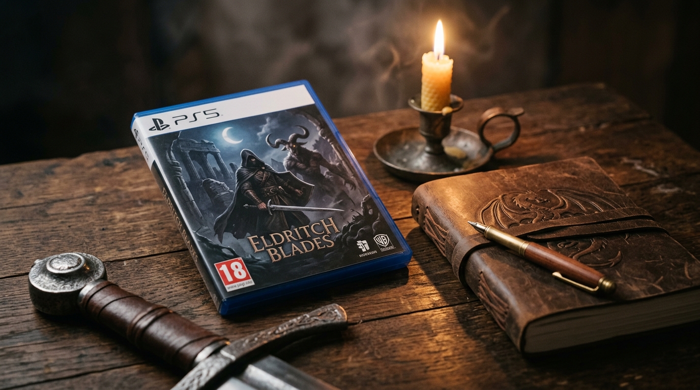 Dettaglio della custodia del gioco PS5 The Blood of Dawnwalker tra elementi collezionabili