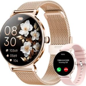 Women's Smartwatch Watch, AMOLED Round Screen, 1.27 Inches, Bluetooth Calls, Heart and Sleep Monitor, Women's Smart Watch, 120+ Sport Modes, IP68 Waterproof (Rose Gold)