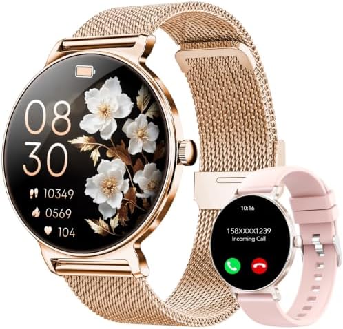 Women's Smartwatch Watch, AMOLED Round Screen, 1.27 Inches, Bluetooth Calls, Heart and Sleep Monitor, Women's Smart Watch, 120+ Sport Modes, IP68 Waterproof (Rose Gold)